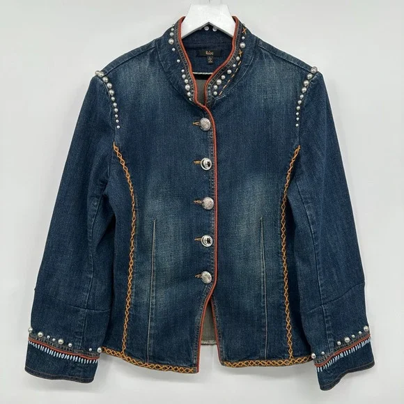 Reba Denim Jacket Size Large Studded Embroidered Stretch Western Rodeo Cowgirl - Picture 15 of 15